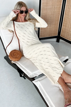 Comfort waistband Versatile Piece Successfully Stylish Off The Shoulder Sweater Maxi Dress (Cream)