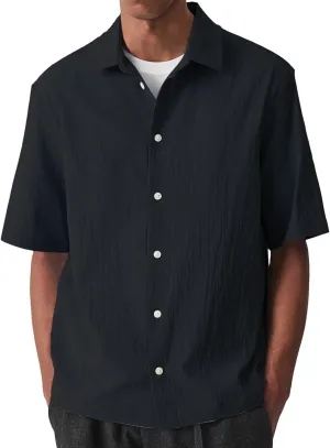 Summer Cotton Linen Tops Mens Stylish 3/4 Sleeve Button Down Oxford Shirt Plus Size Casual Solid Color Beach Tee Top