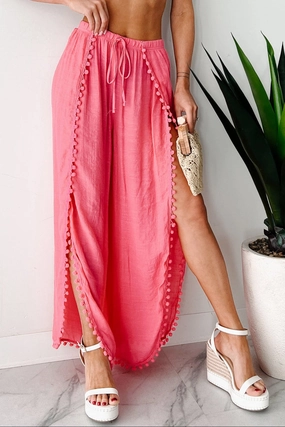 Summer Kisses Flowy Tulip Hem Pants (Hot Pink) Easy Care Fabric Finish