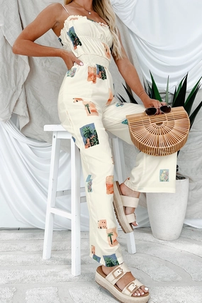 Subtle Flex Sun & Done Printed Wide Leg Jumpsuit (Cream)
