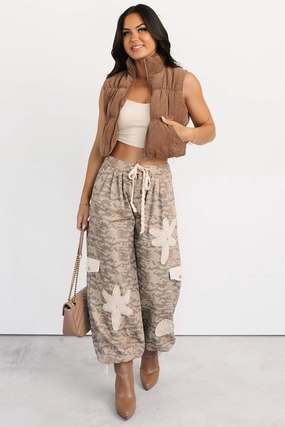 Sun Comes Up POL Drawstring Denim Joggers (Beige Camo) Trendy Sweater