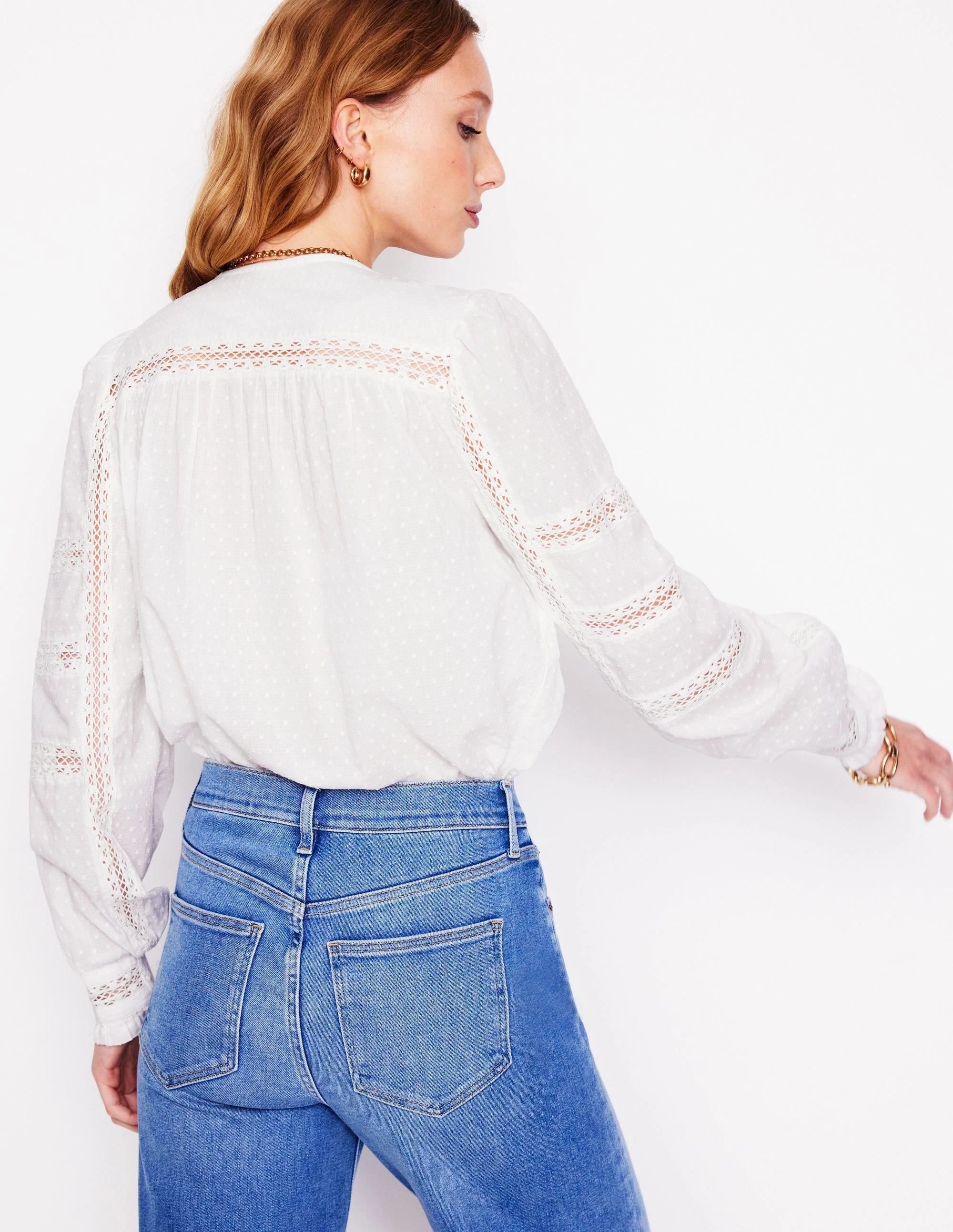 Embroidered Panel Blouse-White NonRestrictive