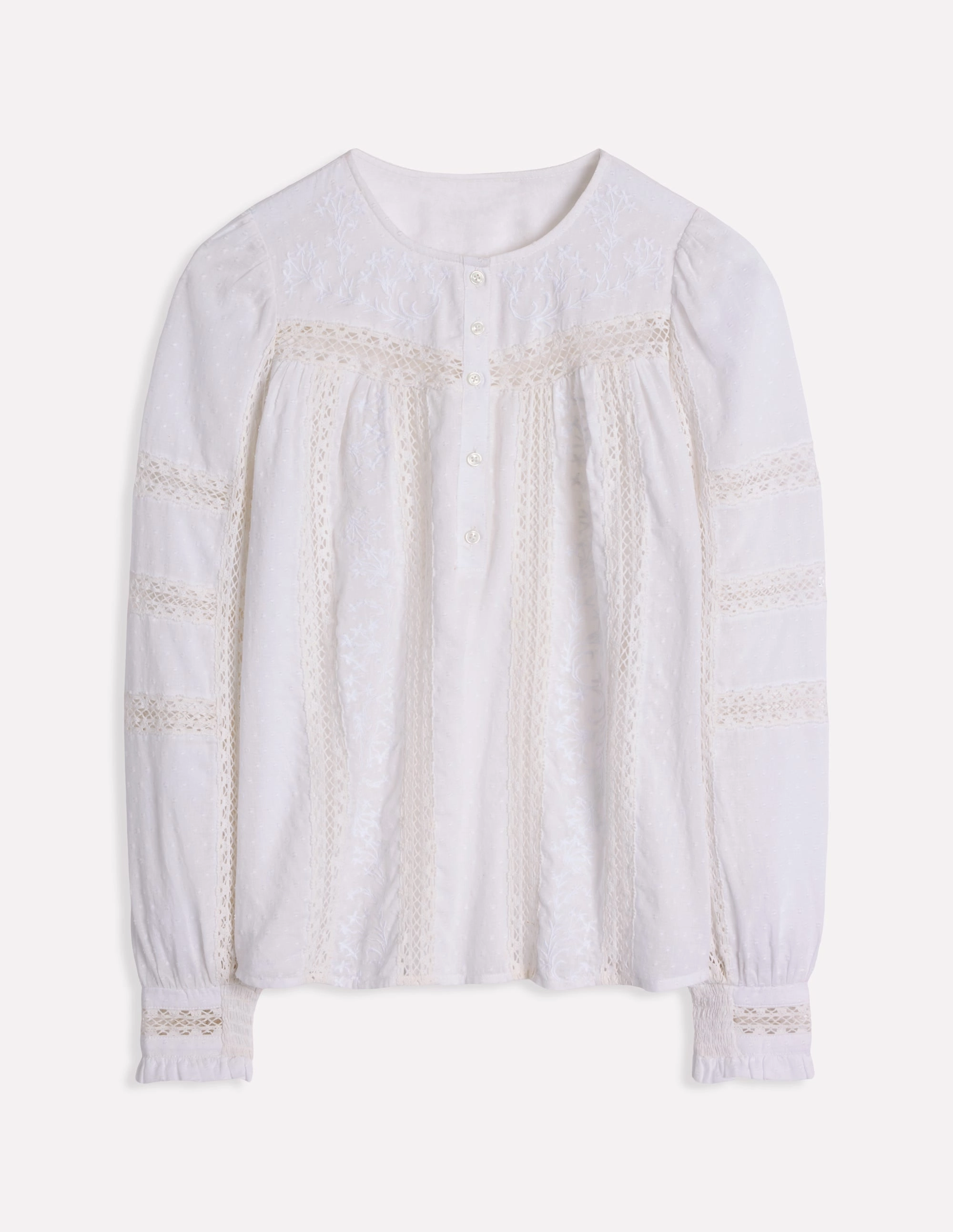 Embroidered Panel Blouse-White ZeroWaste Construction