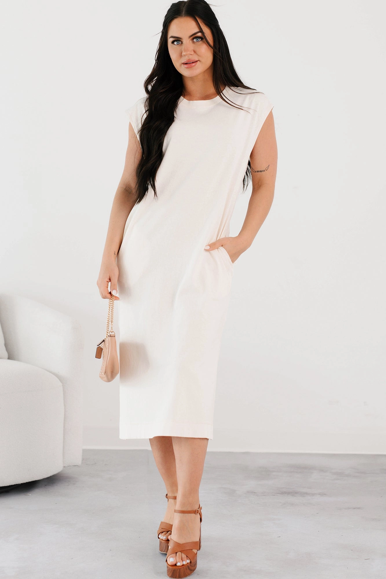 Romance Soul Chain-Detail Sundays In Bed Sleeveless Midi Dress (Ivory)