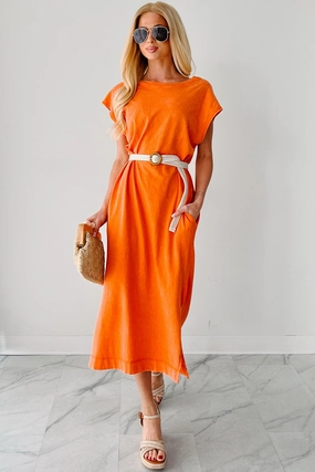 Soft-touch daywear Earth-Tone Sundays In Bed Sleeveless Midi Dress (Orange)