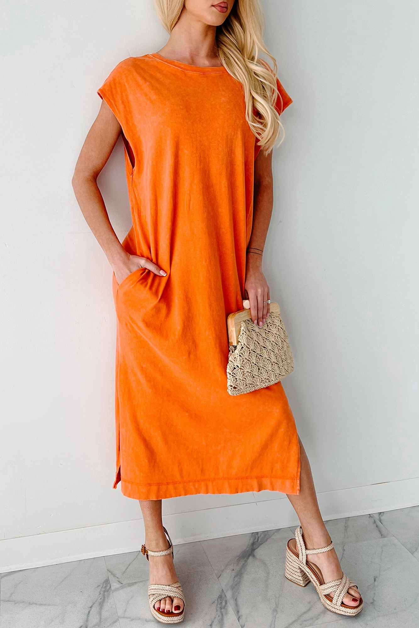 Sundays In Bed Sleeveless Midi Dress (Orange) Flattering Shape Wear