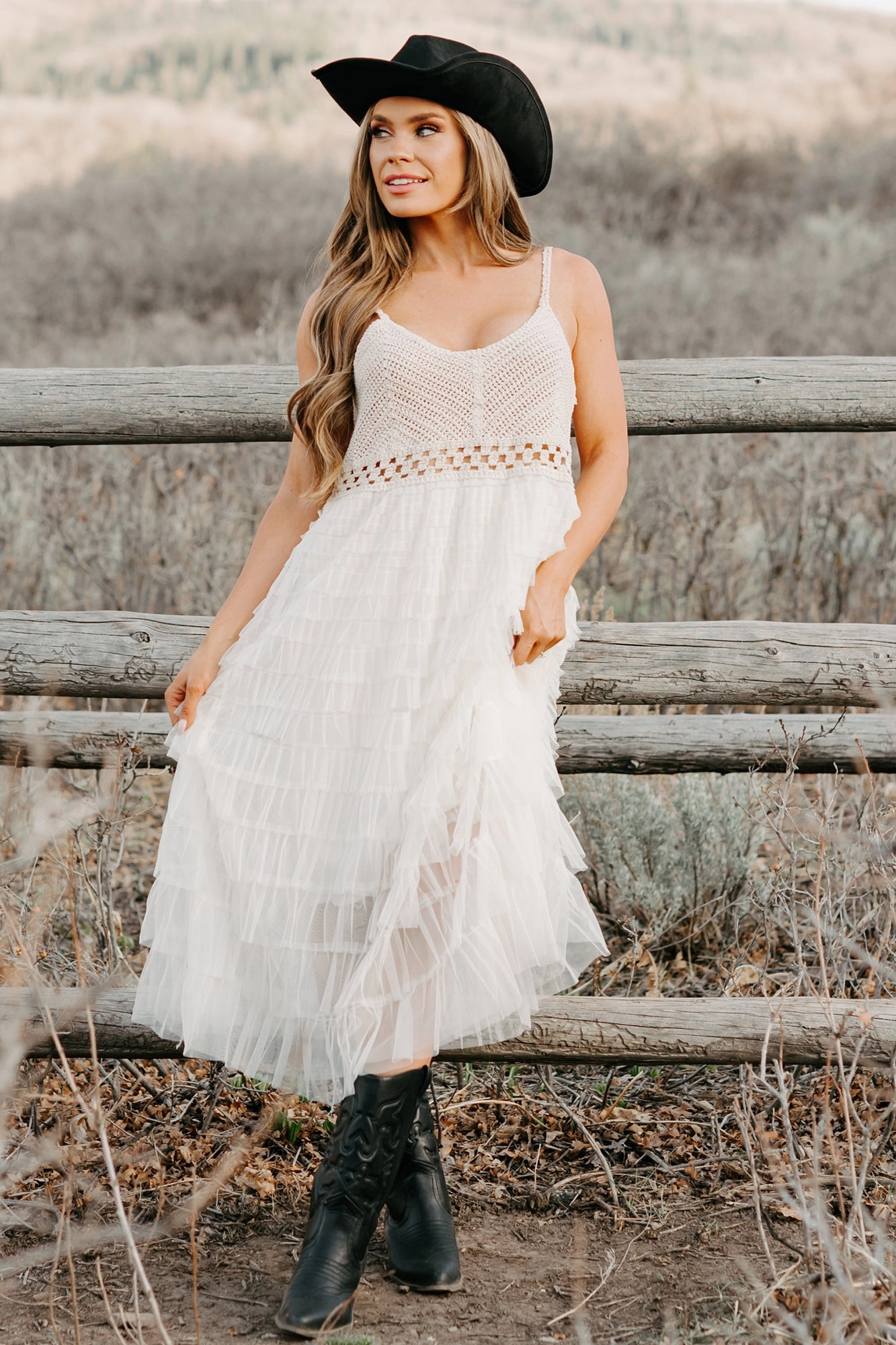 Front-Zip Lawn Soft Sunlit Serenity Crochet Ruffle POL Dress (Natural)