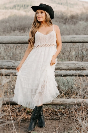 Front-Zip Lawn Soft Sunlit Serenity Crochet Ruffle POL Dress (Natural)