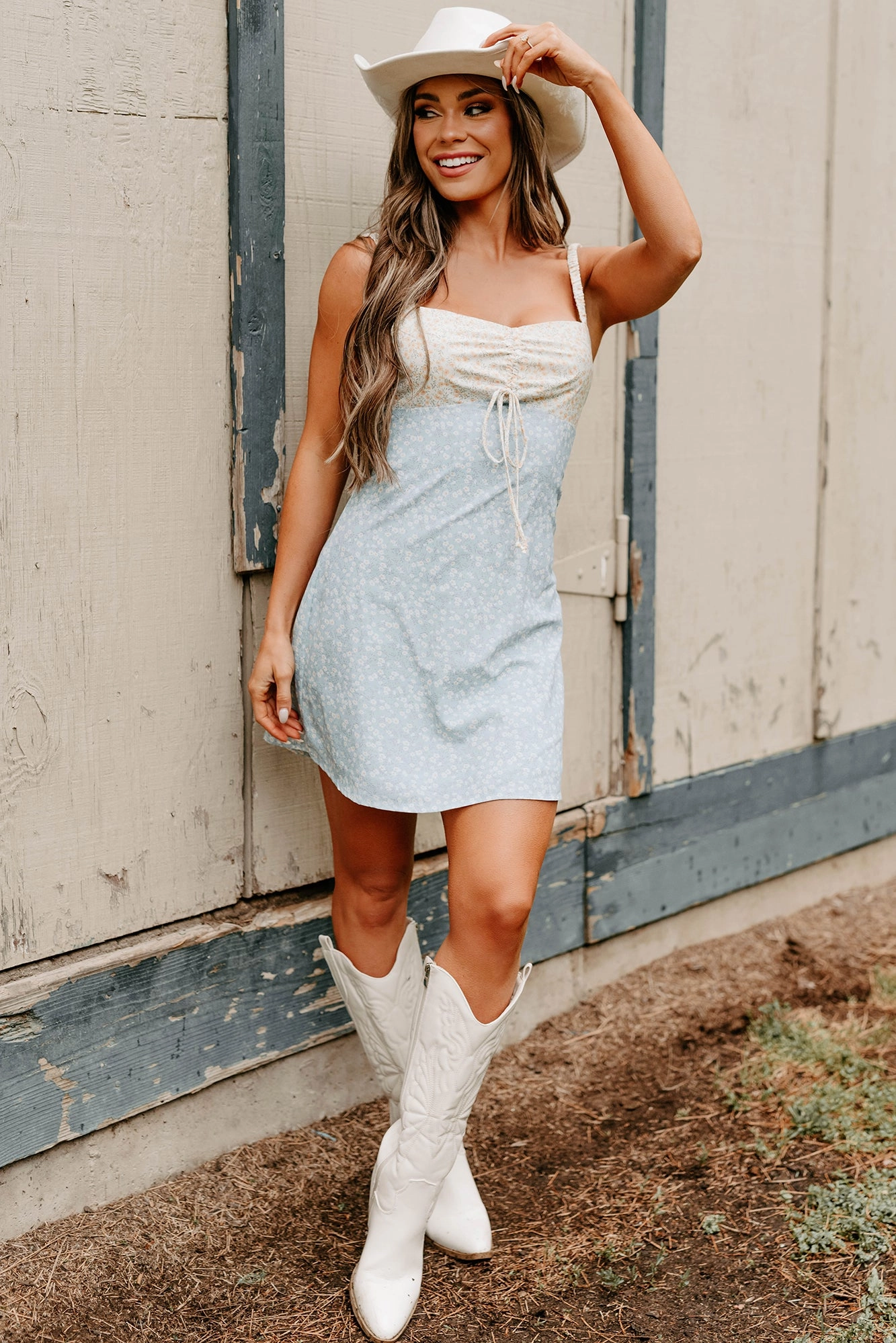 Cool Simplicity Sunny Side Up Sleeveless Floral Mini Dress (Blue)