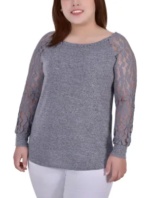 Plus Size Long Lace Sleeve Top PuckerFree Surface