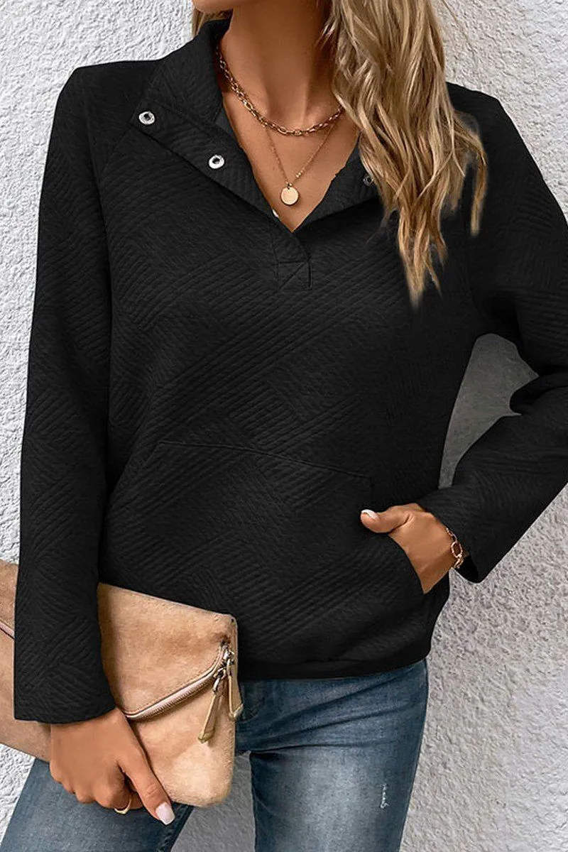 WOMEN BUTTON NECK KANGAROO POCKET PULLOVER FrictionResistant Edges Easy to Wear