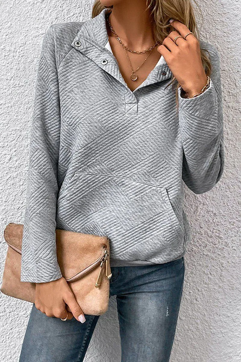 Ventilated Mesh Panels WOMEN BUTTON NECK KANGAROO POCKET PULLOVER