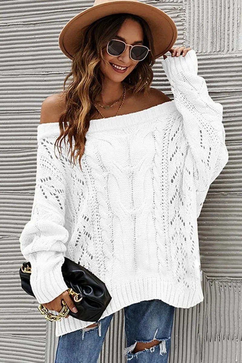 OFF SHOULDER CABLE CHUNKY KNIT OVERSIZED SWEATER??100% ACRYLIC??SIZE S(2)-M(2)-L(2)-XL(2)??MADE IN CHINA??WOMEN BLAZER QuickRelease Closure
