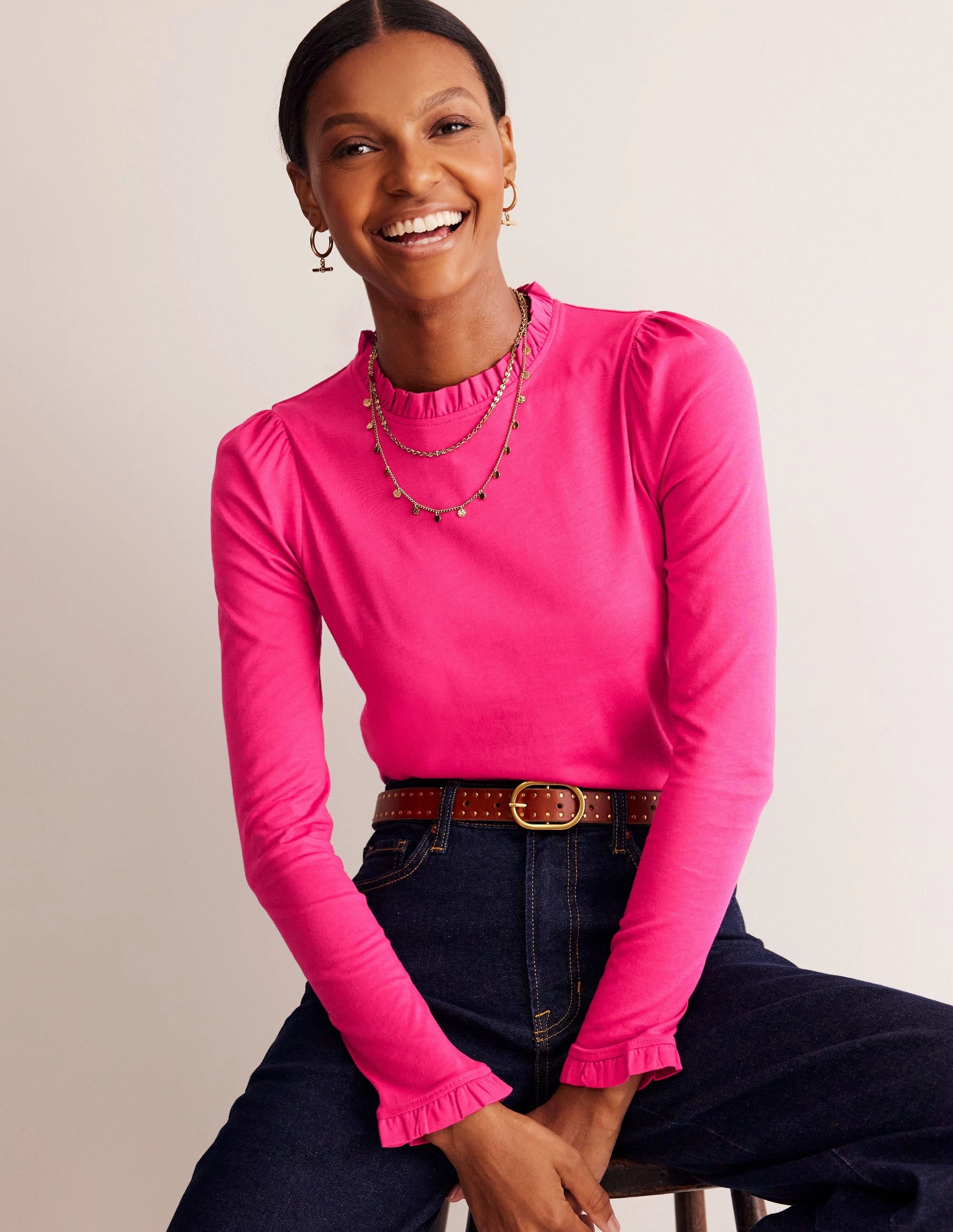 AbrasionResistant Finish Supersoft Frill Detail Top-Cherry Jam