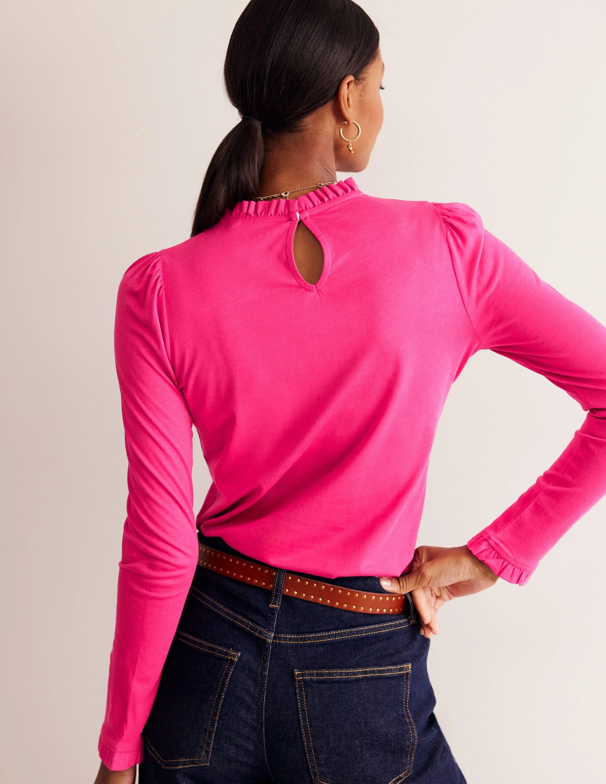 Supersoft Frill Detail Top-Cherry Jam Comfortable Design Reinforced Elbow Patches