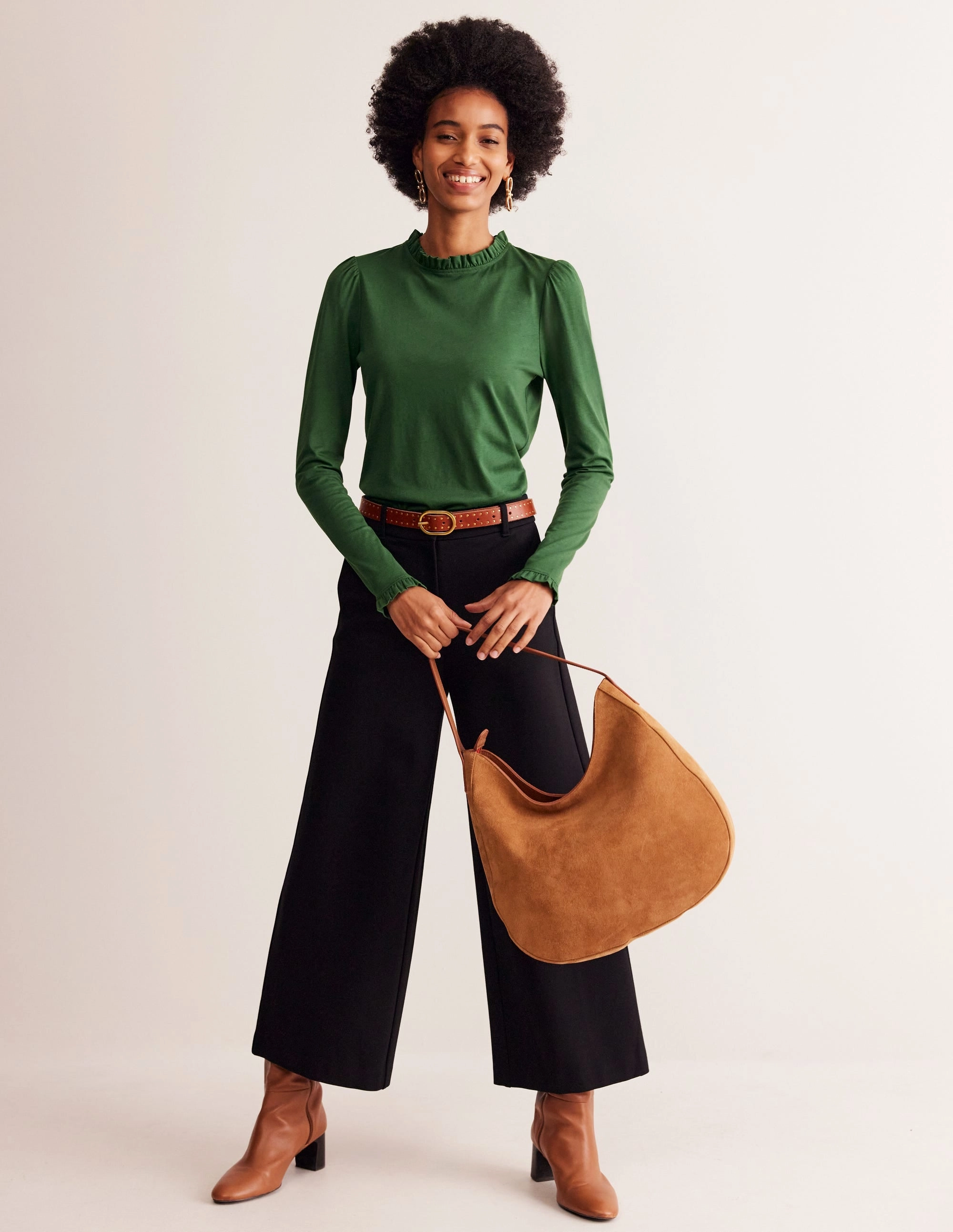 Supersoft Frill Detail Top-Pine Laser Cut Edges Stretch Fit