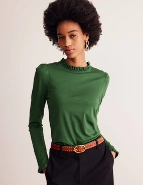 High Collar Protection Design Supersoft Frill Detail Top-Pine