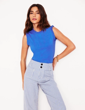 Supersoft Frill Detail Vest-Gallery Blue MultiPocket Design Smooth Seam Transition