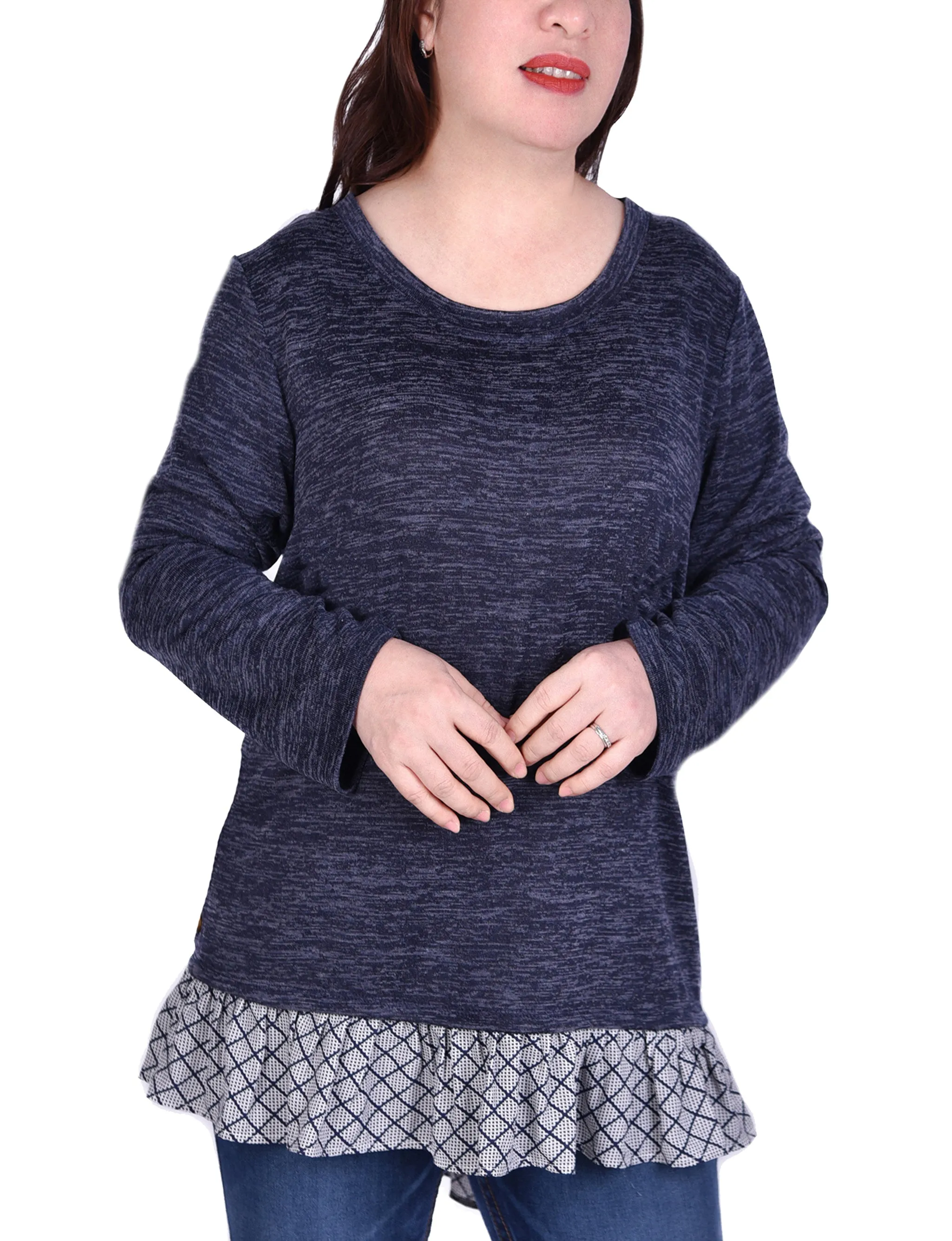 Long Sleeve Tunic Top With Ruffled Hem Versatile Shirt
