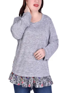 EcoDyeProcess Long Sleeve Tunic Top With Ruffled Hem