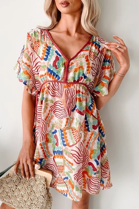 Fine Texture Life Soft Wild Heart Printed Cover Up Mini Dress (Blush)