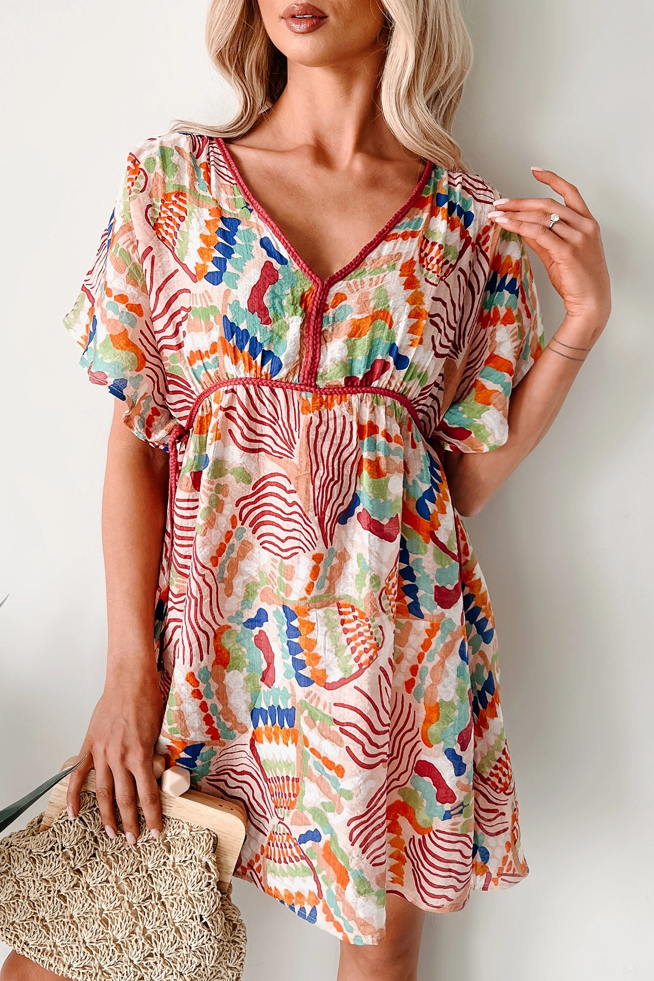All Gender Fit Calm Fit Wild Heart Printed Cover Up Mini Dress (Blush)