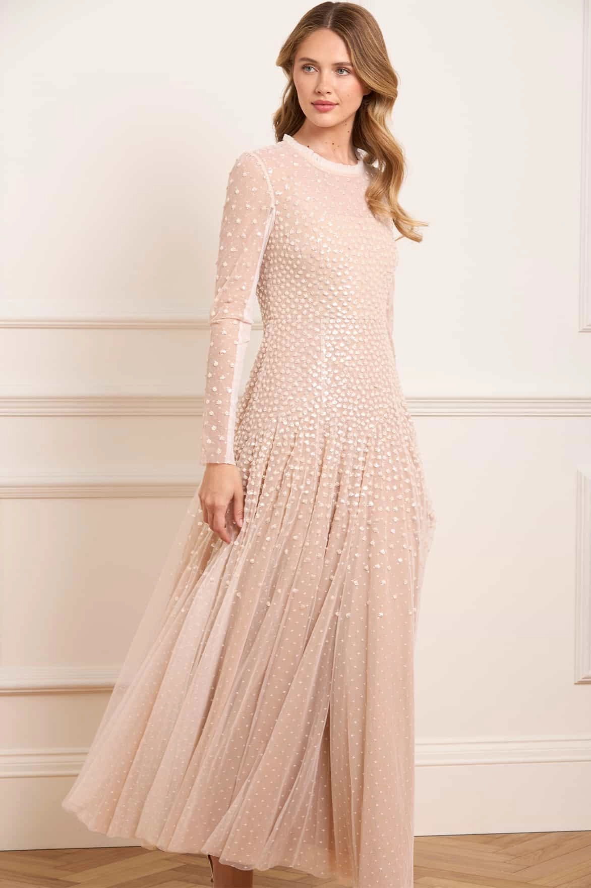 Sequin Cascade Round Neck Gown Coastal Chic