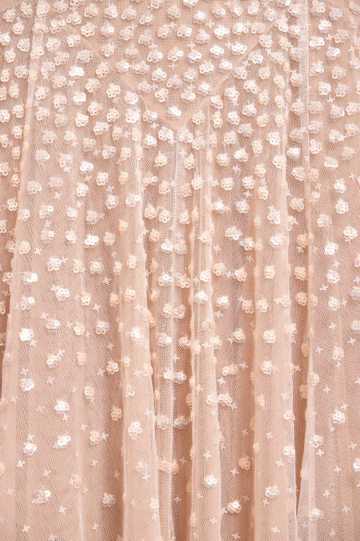 Sequin Cascade Round Neck Gown Repair-Friendly High Neck