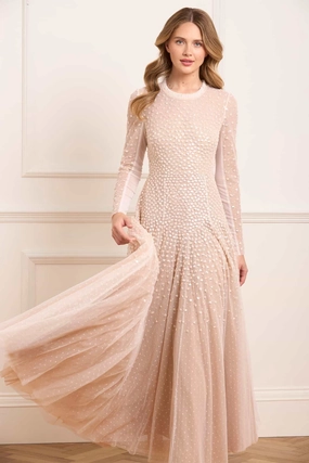 Daily Casual Chic Comfort Look Sequin Cascade Round Neck Gown