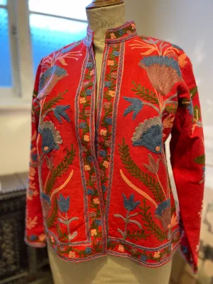 Suzani Tribal Jacket Short - Cerise/Grey