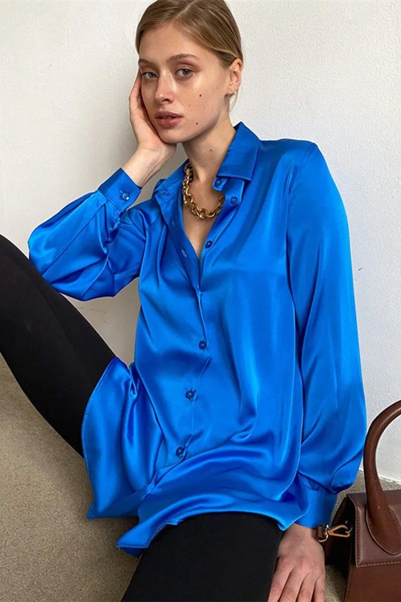 WOMEN LONG SLEEVED SATIN BUTTON UP SHIRTS AirflowOptimized Design Roll Up Sleeve Design