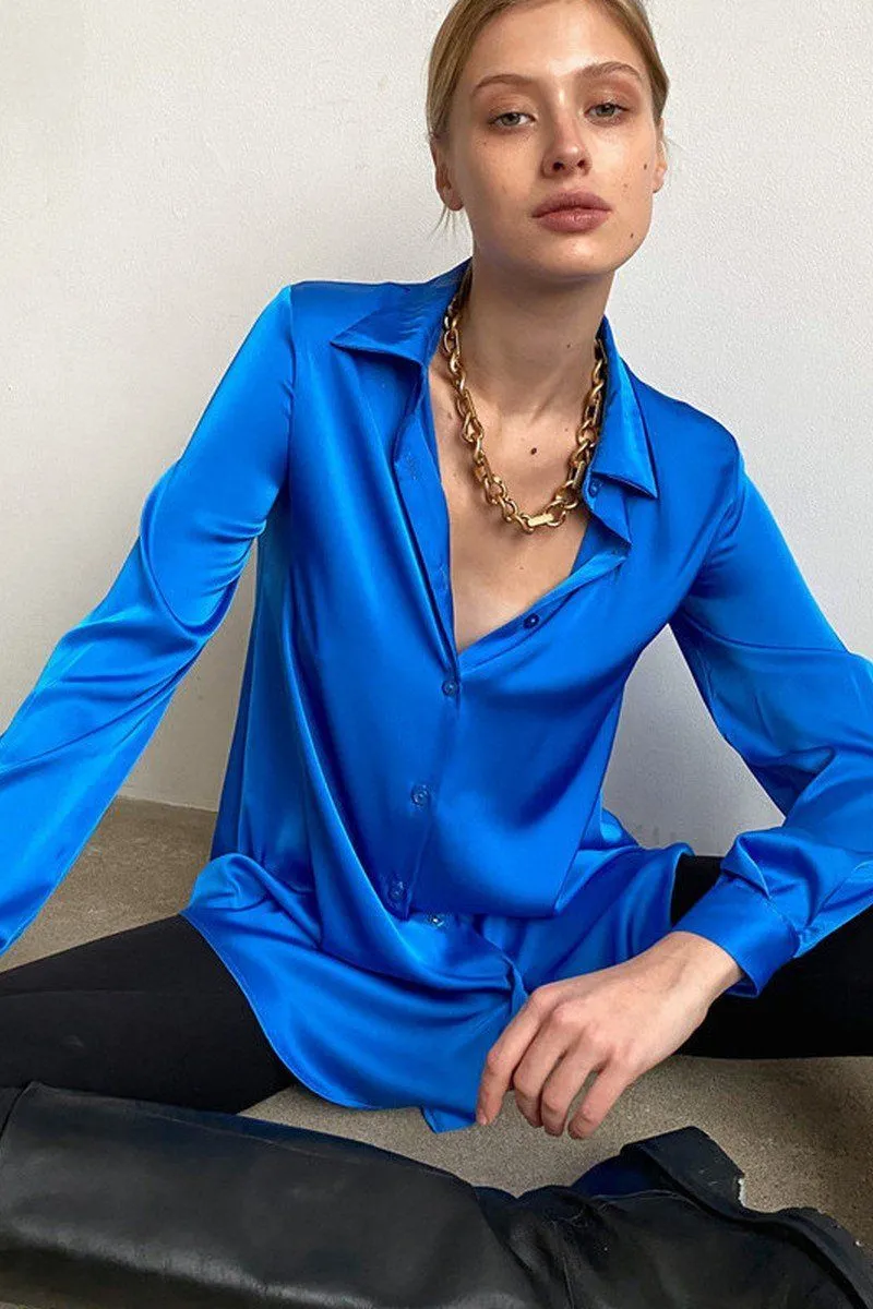 WOMEN LONG SLEEVED SATIN BUTTON UP SHIRTS SubtleTexture