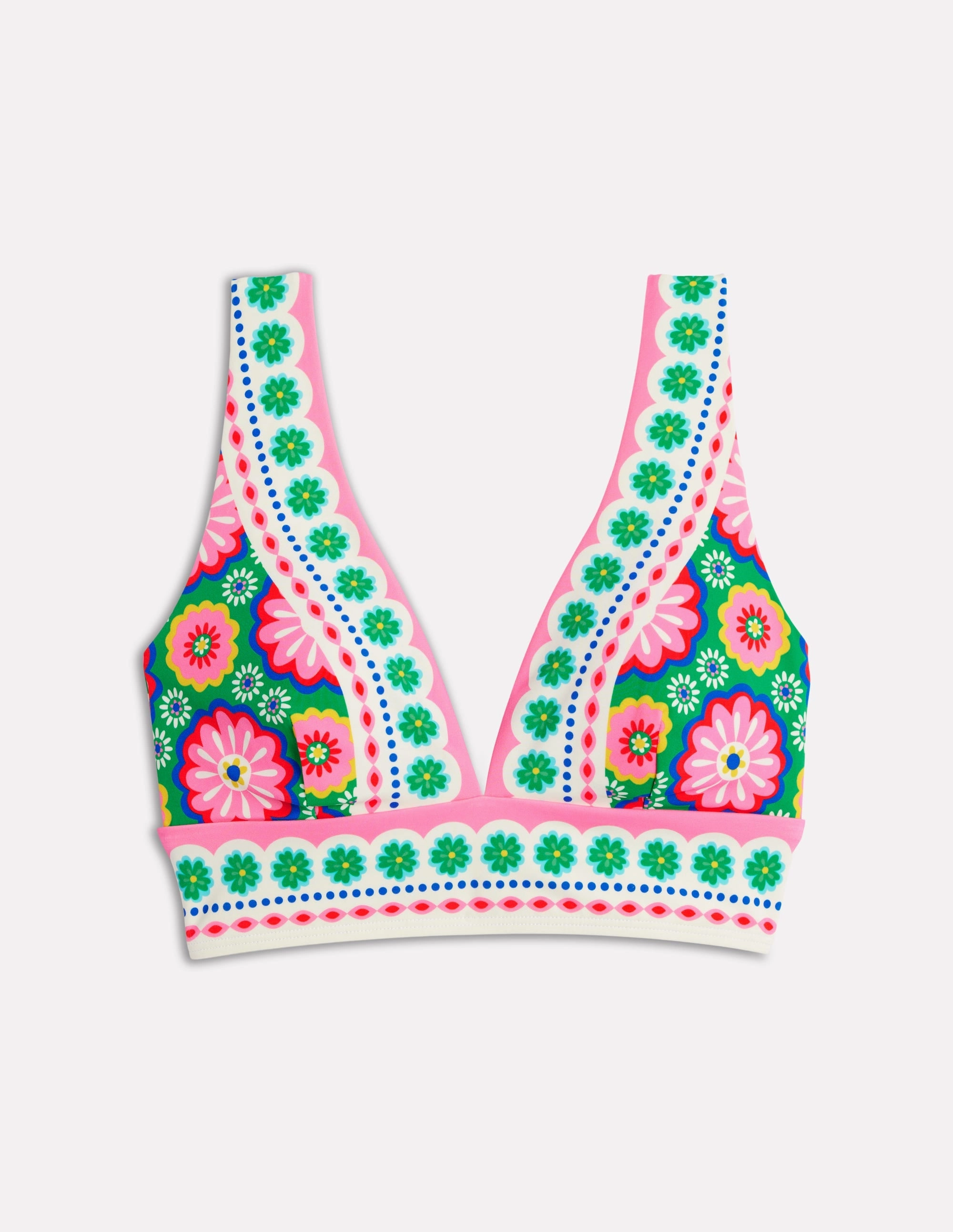 Flex Stretch Fabric Porto Bikini Top-Multi, Flower Tile