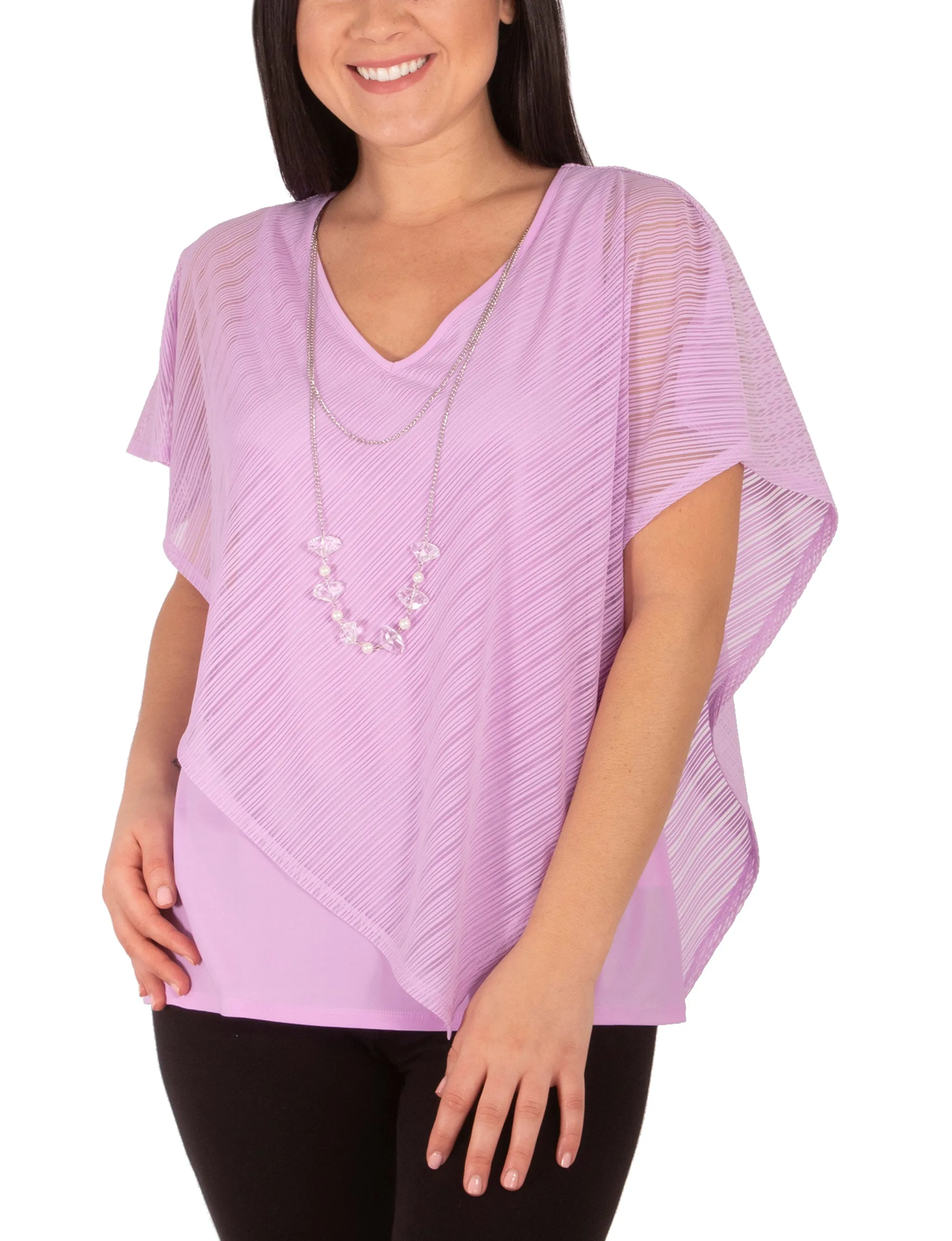 Burnout Poncho Top With Removable Necklace Glow In The Dark Accent Trim BrushedInnerLining