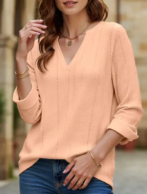 V-neck mid-sleeve button-up jacquard T-shirt NonChafe Lining
