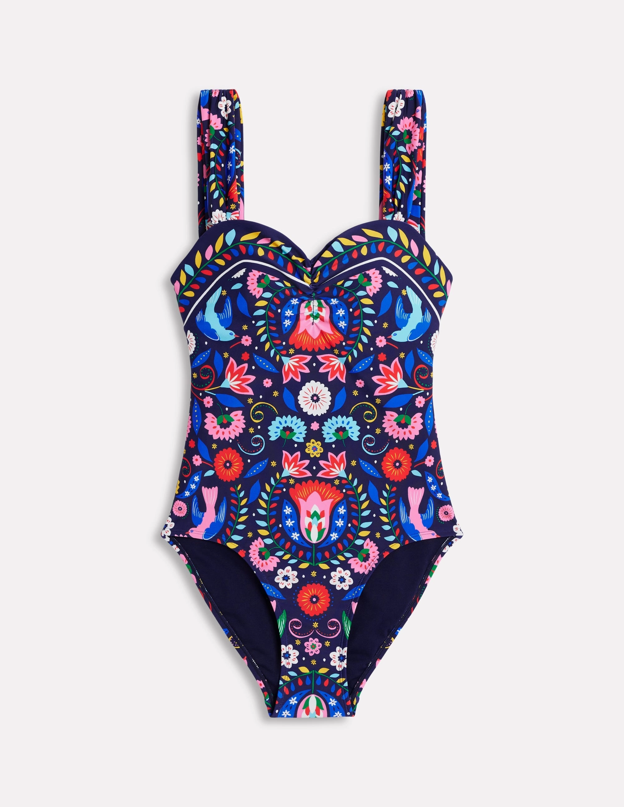 Two-Tone Style Breezy-Feel Sweetheart Swimsuit-Navy, Decorative Garden