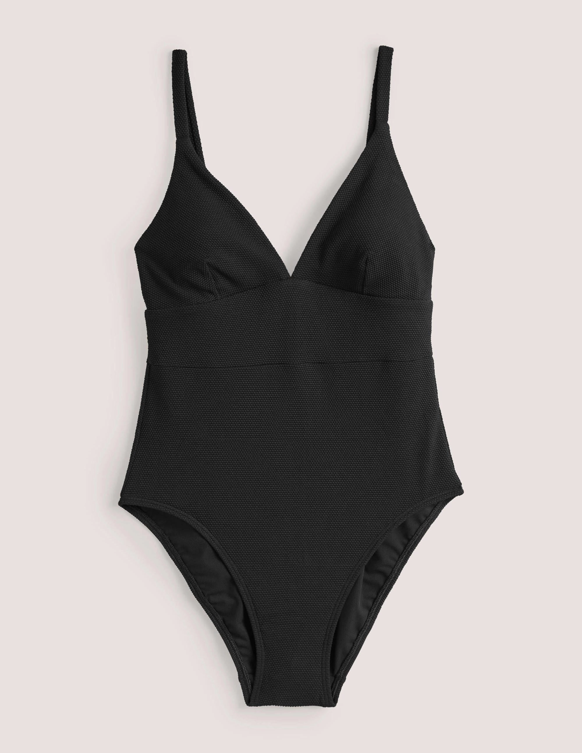 Arezzo V-neck Panel Swimsuit-Black Texture Coastal-Charm Non Chafing Hemlines