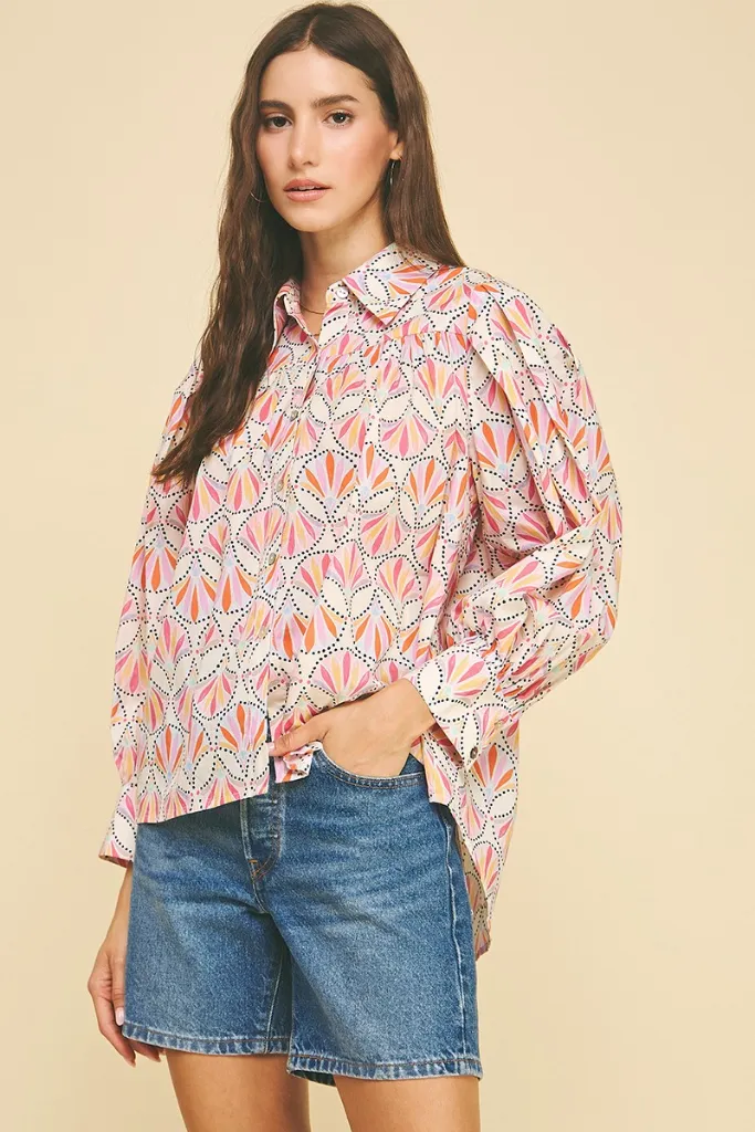 Sylvie Geo Print Hi Lo Poplin Top HighDurabilityWeave Bohemian style