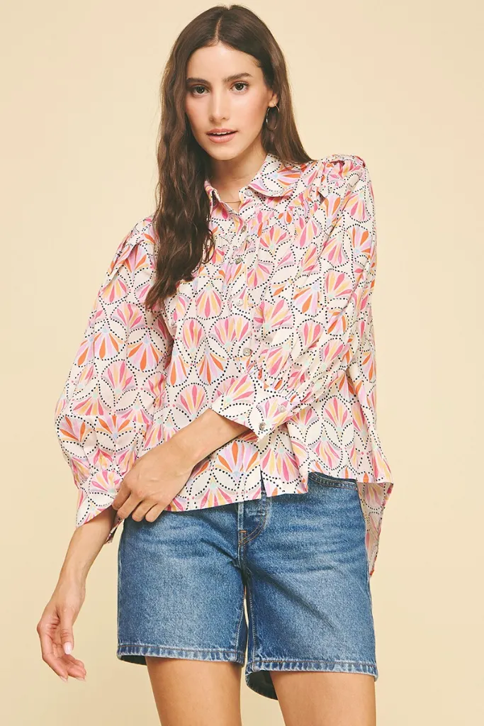 Airflow Mesh Lining Breathable mesh Sylvie Geo Print Hi Lo Poplin Top