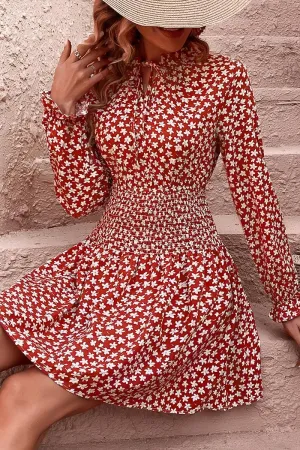 All Purpose FLORAL SLEEVE SLIM WAIST DRESS