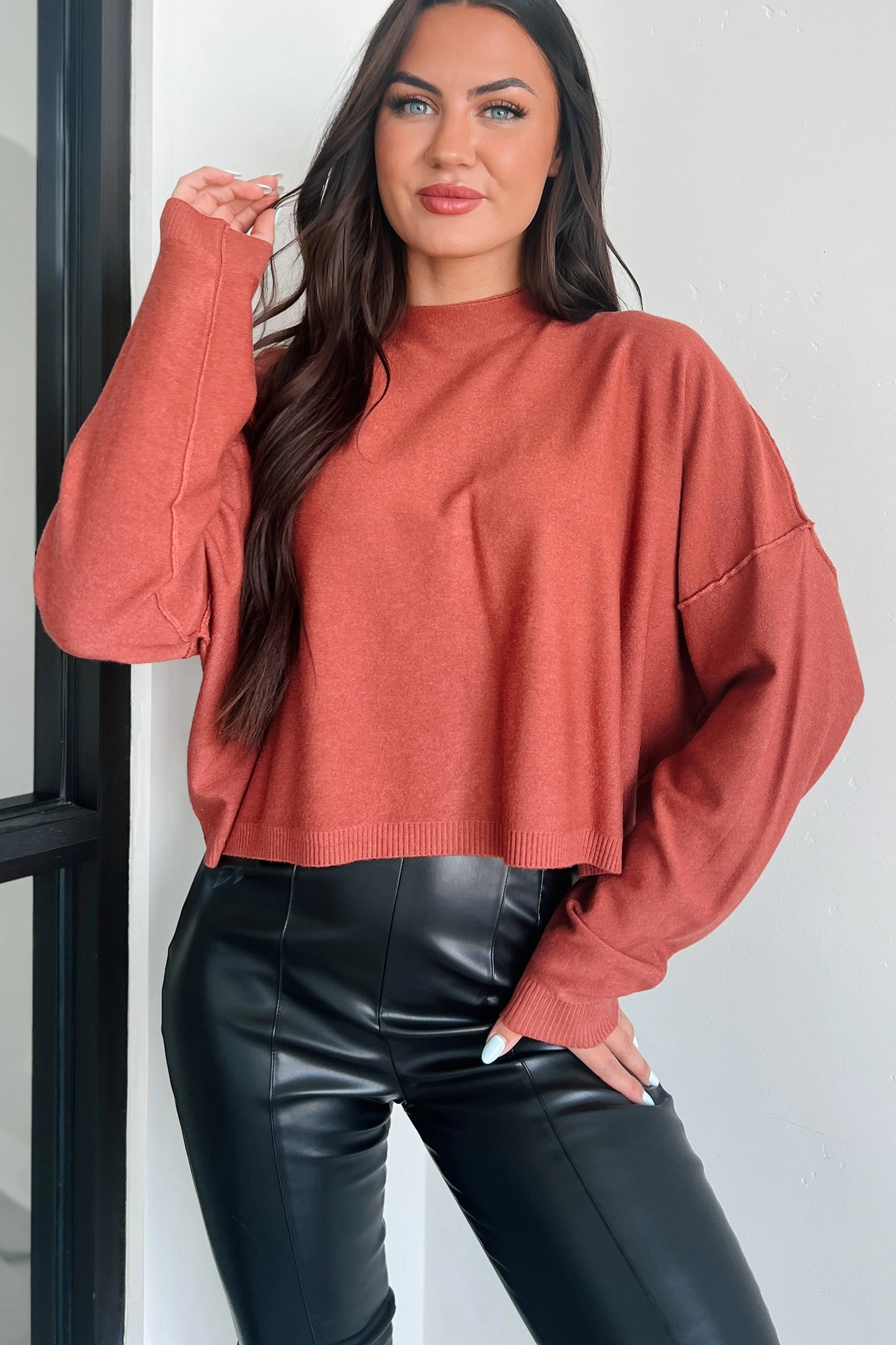 VentilatedBack Reinforced Stress Points Tabitha Long Sleeve Zenana Top (Rust)