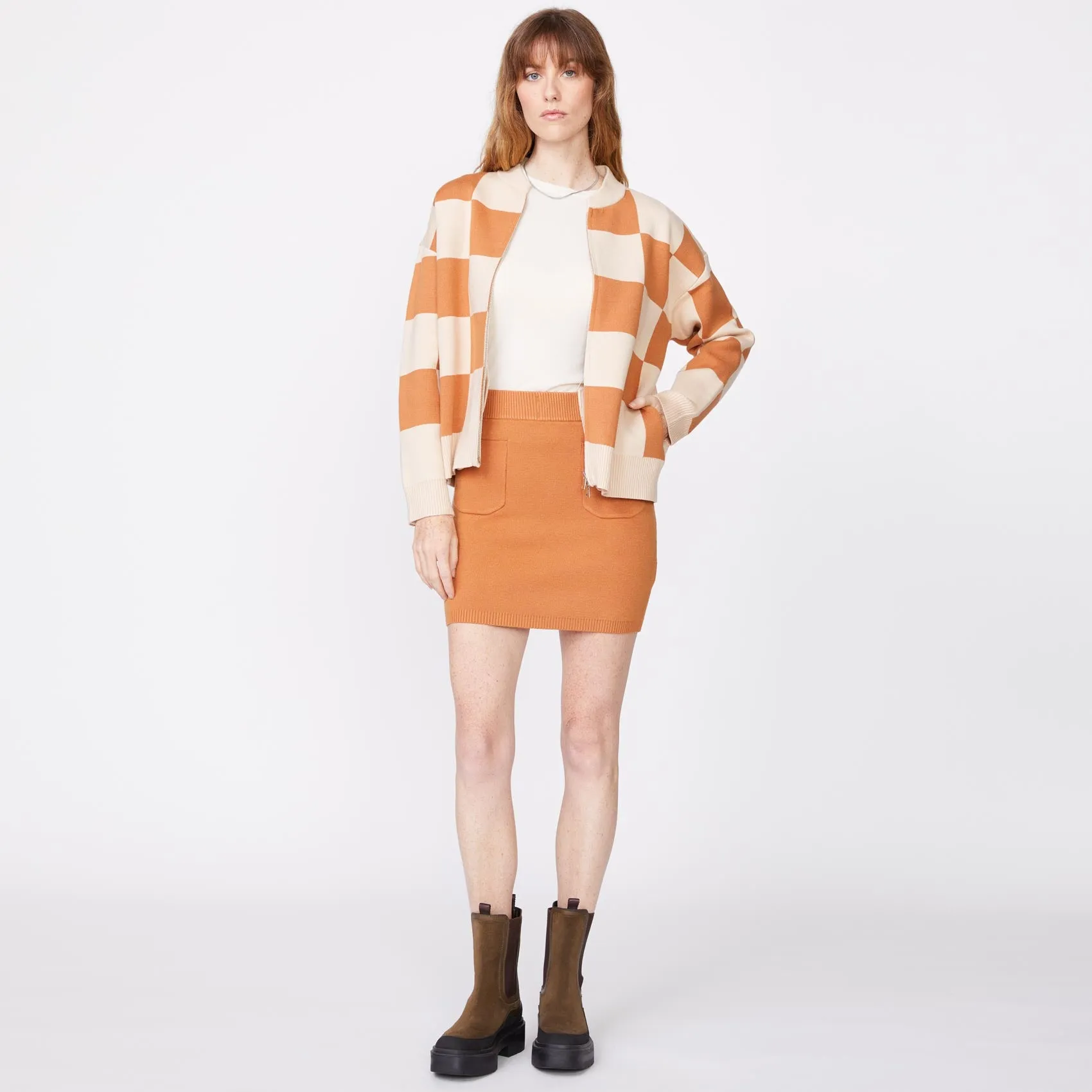 Ultra Soft Handfeel Supersoft Sweater Knit Checkered Bomber