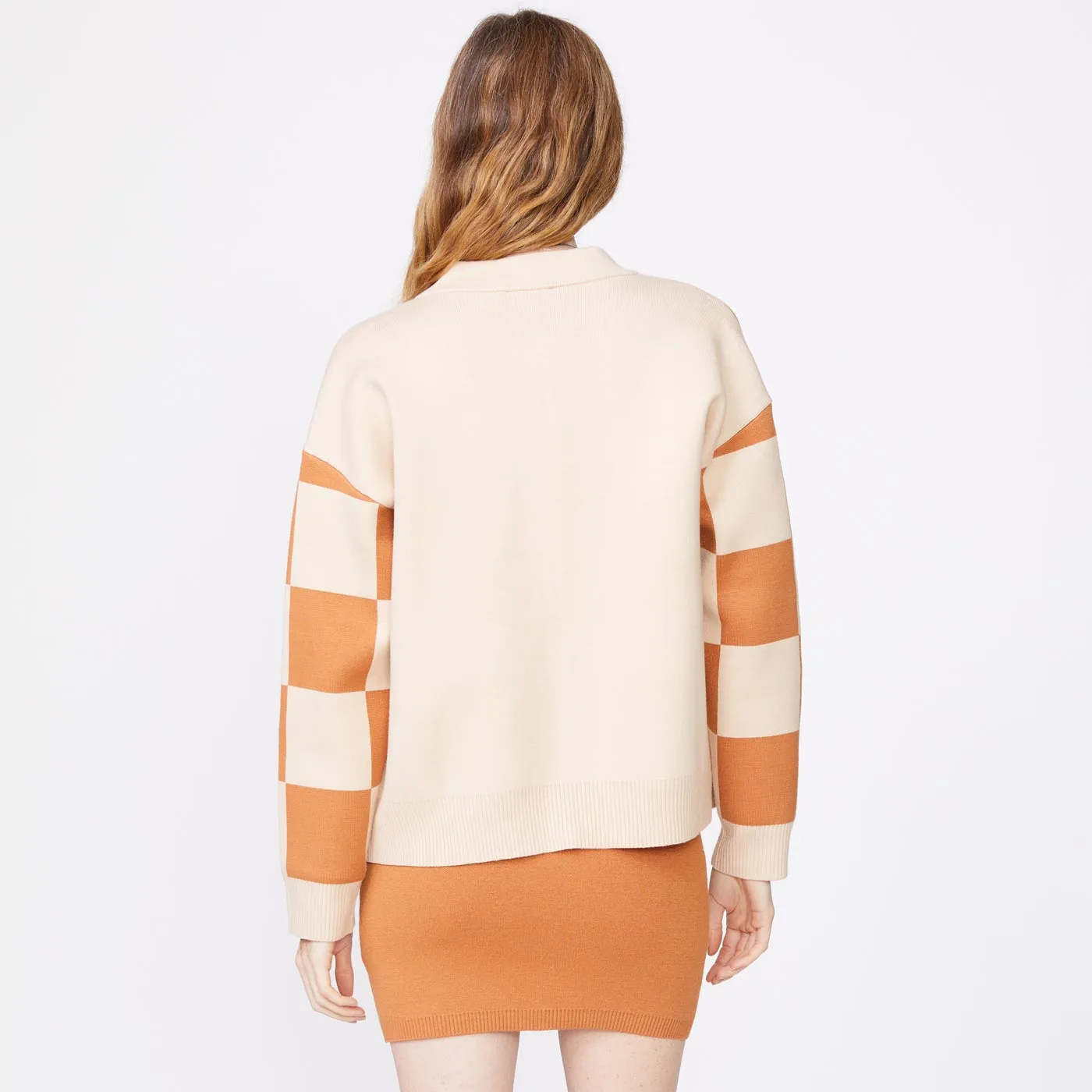 Supersoft Sweater Knit Checkered Bomber HighCollar Design