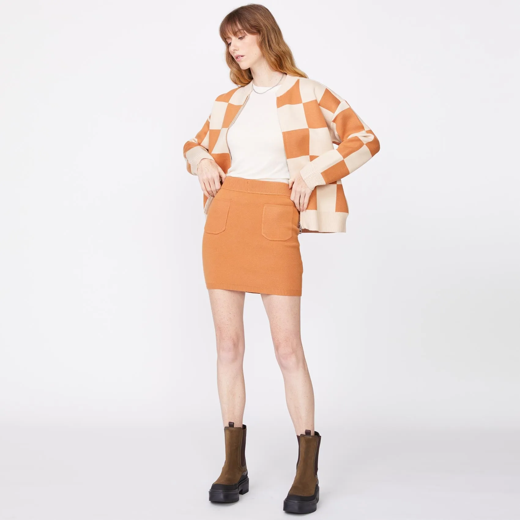 Supersoft Sweater Knit Checkered Bomber Buttery Soft Handfeel