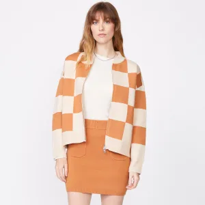 Supersoft Sweater Knit Checkered Bomber Biodegradable Fiber Composition Bluesign Approved Material