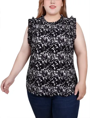 Plus Size Sleeveless Crepe Top With Chiffon Ruffles AbrasionResistant Surface Fade Resistant Treatment