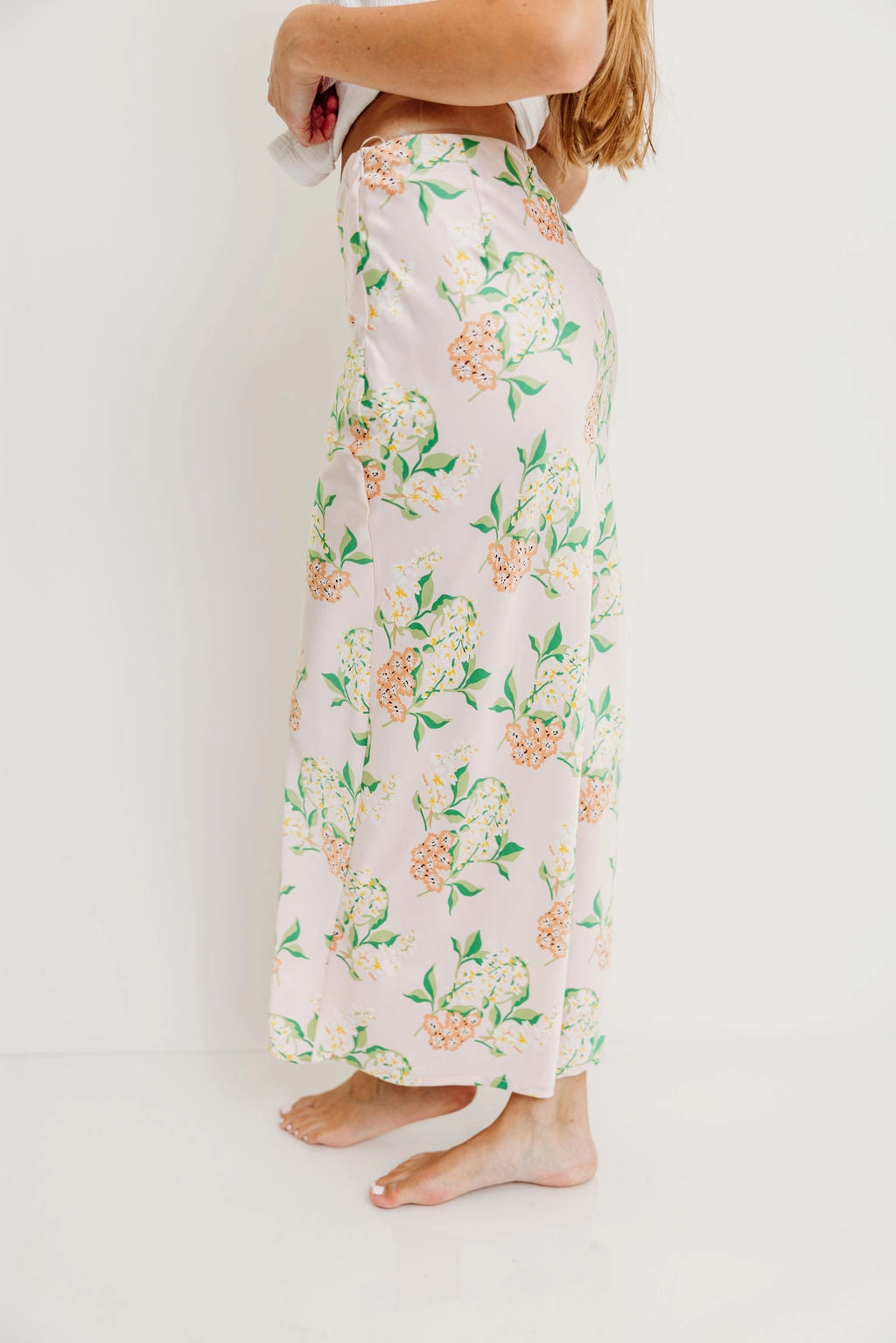 Breathable Stretch Fit Eco Conscious Packaging Belinda Summer Blossom Maxi Skirt in Baby Pink *Final-Sale*