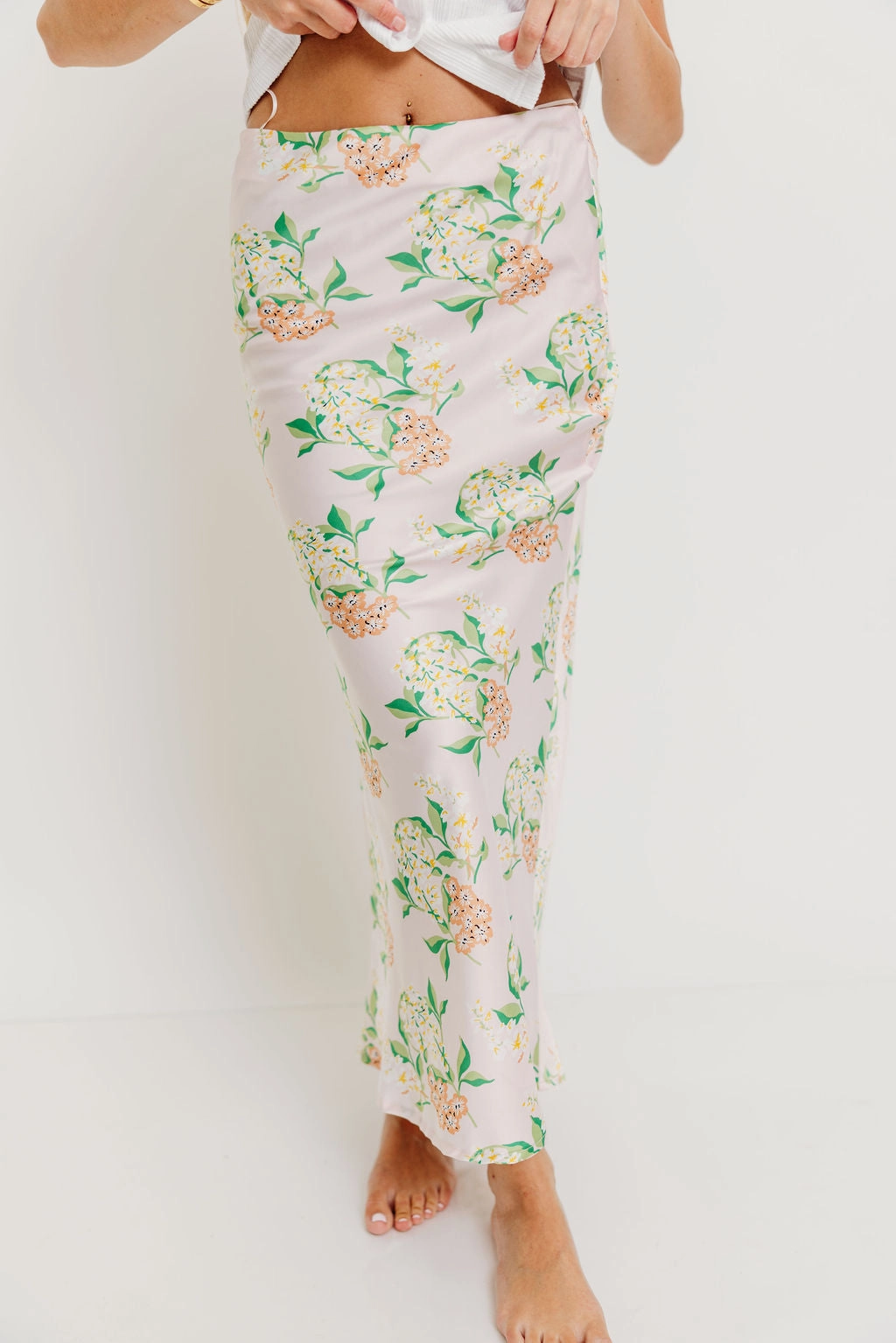 Casual Style Belinda Summer Blossom Maxi Skirt in Baby Pink *Final-Sale*