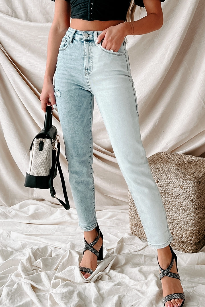 Fashion Statement Up For Anything Two-Tone High Rise Risen Jeans (Light Combo)