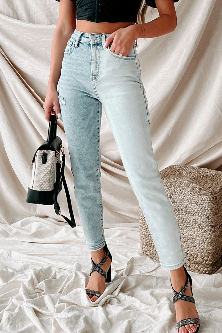 FrenchTerry ZeroWaste Construction Up For Anything Two-Tone High Rise Risen Jeans (Light Combo)